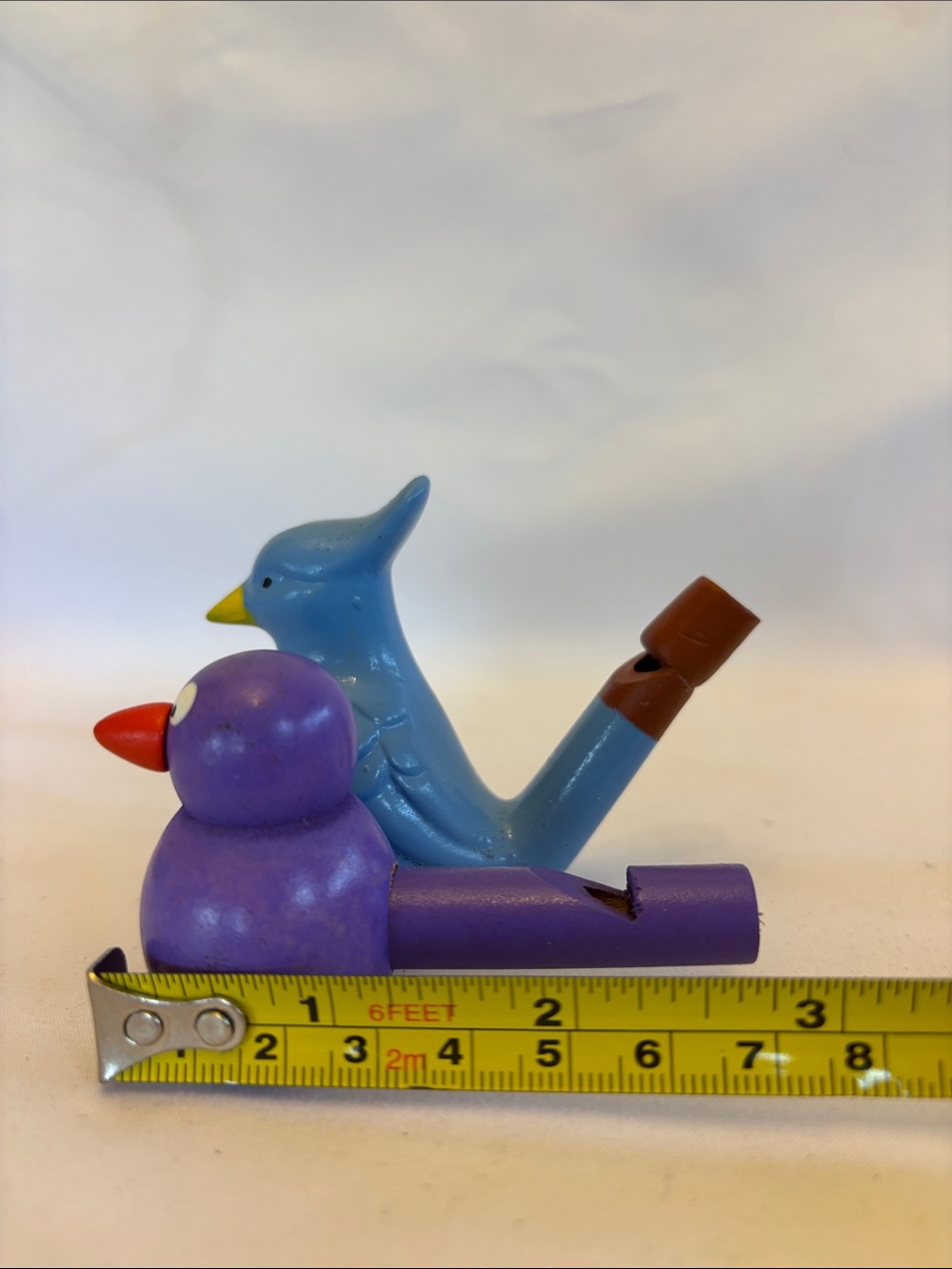 SET OF 4 COLORFUL WOODEN WHISTLES BLUE,GREEN ,PURPLE ,PINK &1 BLUE CLAY WHISTLE - Picture 6 of 8